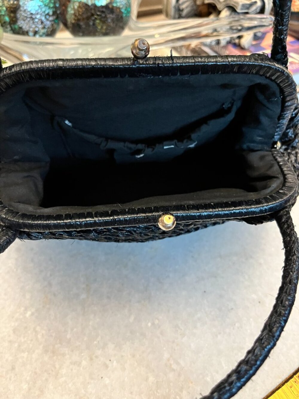 Vintage 1950s Black Raffia Straw Handbag - Picture 5 of 5